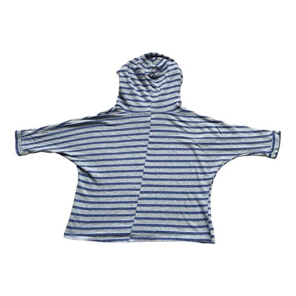 Forever 21 Plus Blue Gray Stripe Owl Hooded Pullover Cropped Sweatshirt | 1X - Picture 2 of 5